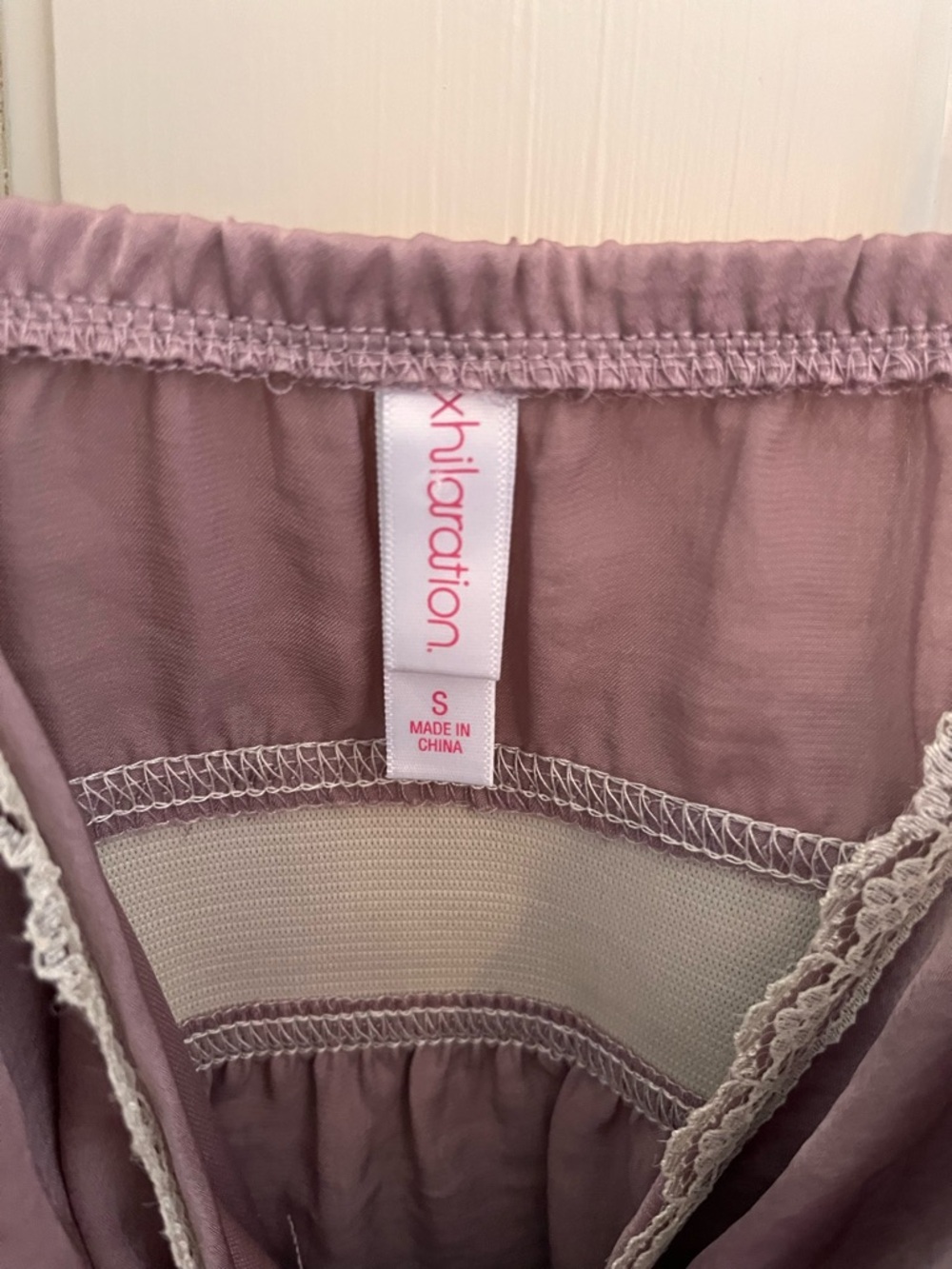 Xhilaration Mauve Satin Lace-Trim Slip with Embroidered Waist - Picture 7 of 8
